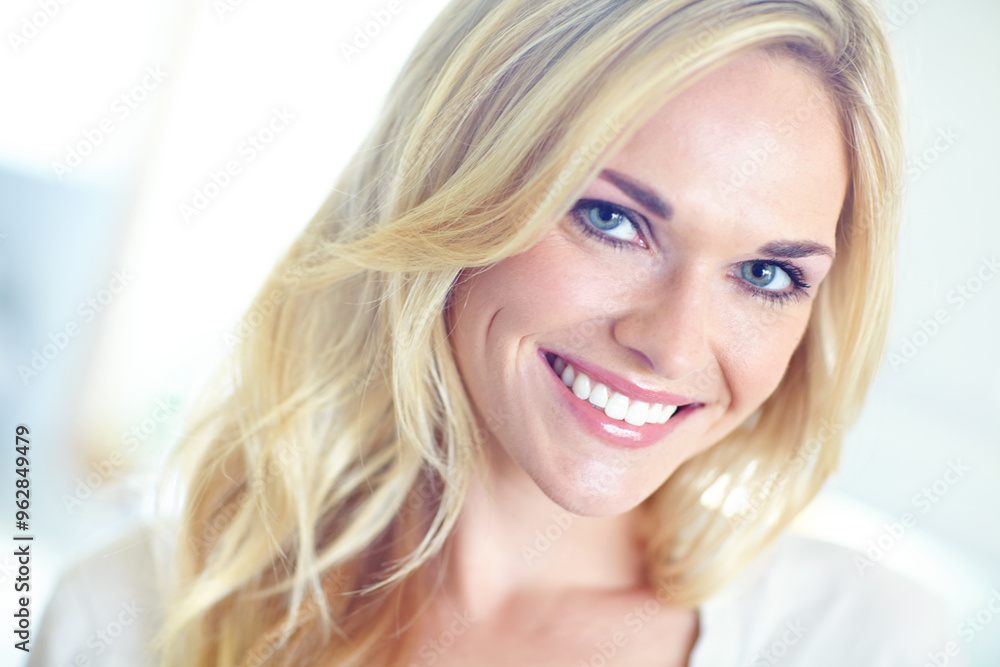 Woman, happy and portrait with smile, confidence and morning in holiday and beach house. Relax, kitchen and calm female person from Sweden with minimalist fashion and closeup in vacation home rental Woman, happy and portrait with smile, confidence and morning in holiday and beach house. Relax, kitchen and calm female person from Sweden with minimalist fashion and closeup in vacation home rental