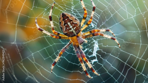 Photograph of a spider making a web taken with a macro lens.