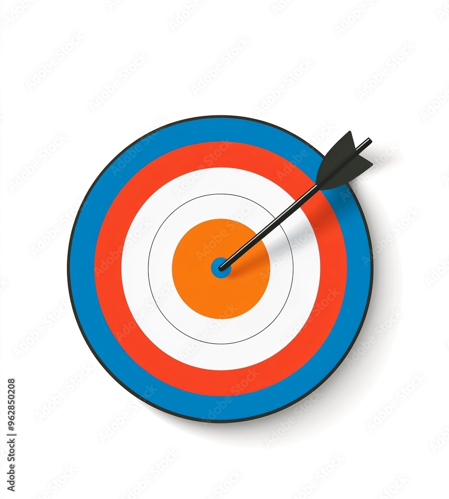 Simple Vector Bullseye Target with Arrow Hitting the Center on White Background Simple Vector Bullseye Target with Arrow Hitting the Center on White Background