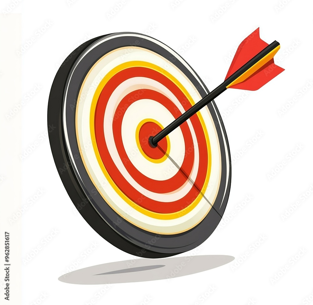 Simple Vector Bullseye Target with Arrow Hitting the Center on White Background Simple Vector Bullseye Target with Arrow Hitting the Center on White Background