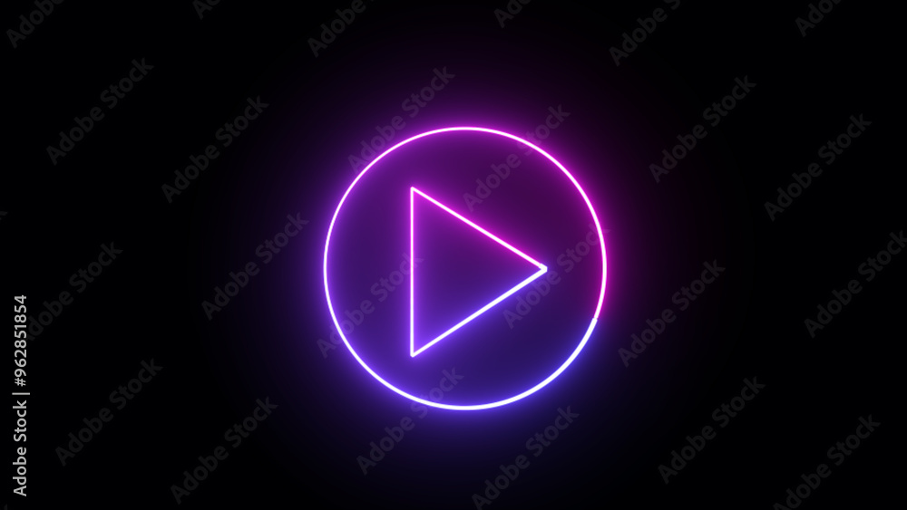 Music wiggle play button icon in glowing neon circle and press icon. Bright neon play button blinking icon with circle Music wiggle play button icon in glowing neon circle and press icon. Bright neon play button blinking icon with circle