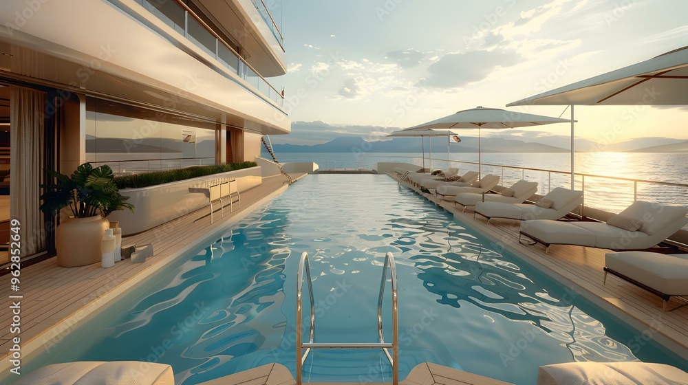 Fototapeta premium Luxury Yacht with Swimming Pool and Ocean View