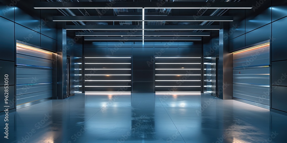 Fototapeta premium A modern storage room, dark. Generative AI.