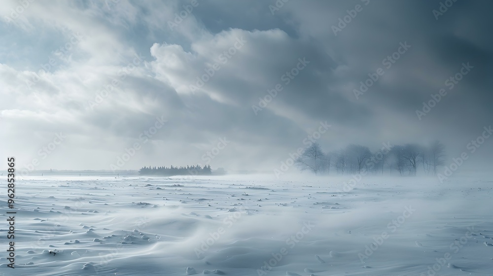 Winter Wonderland Snow Covered Field Under a Dramatic Sky Winter Wonderland Snow Covered Field Under a Dramatic Sky