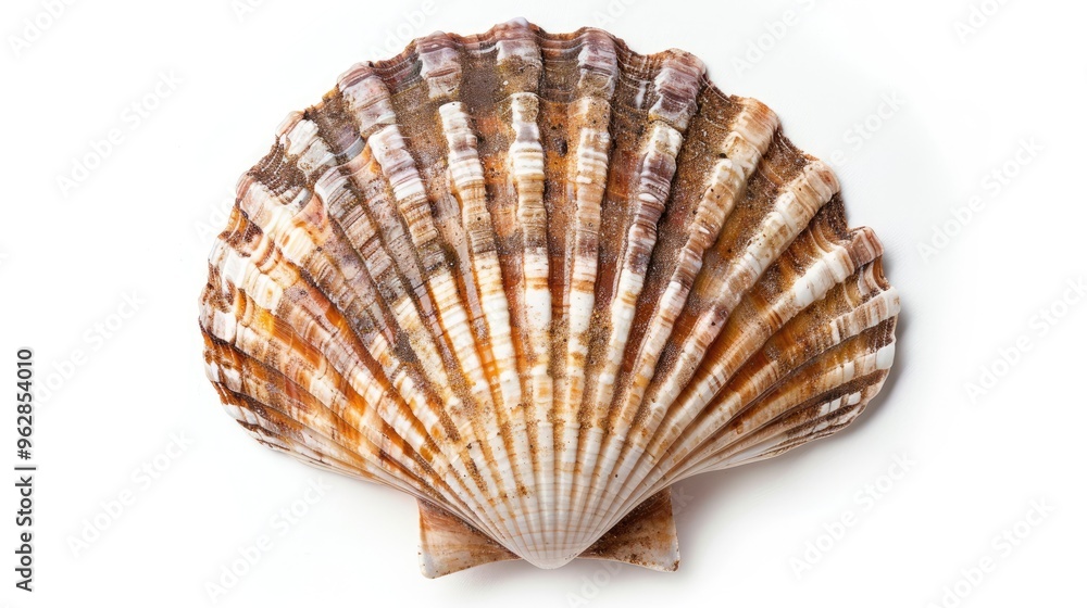 Obraz premium Scallops shell seen from above on a white background.