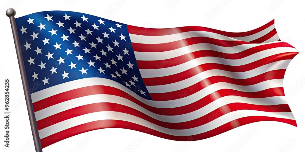 celebratory majestic waving american flag vector illustration on white background with bold red and blue hues and subtle gradient effect celebratory majestic waving american flag vector illustration on white background with bold red and blue hues and subtle gradient effect