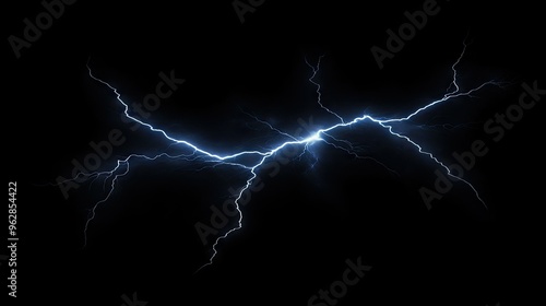 Lightning bolt with detailed branching isolated on a dark background, highlighting the intense and electrifying effect of natural lightning strikes.