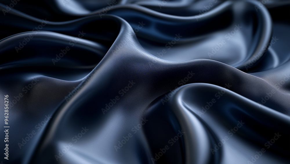 Luxurious Blue Silk with Grey Light Reflections, 3D Rendered Fabric Luxurious Blue Silk with Grey Light Reflections, 3D Rendered Fabric