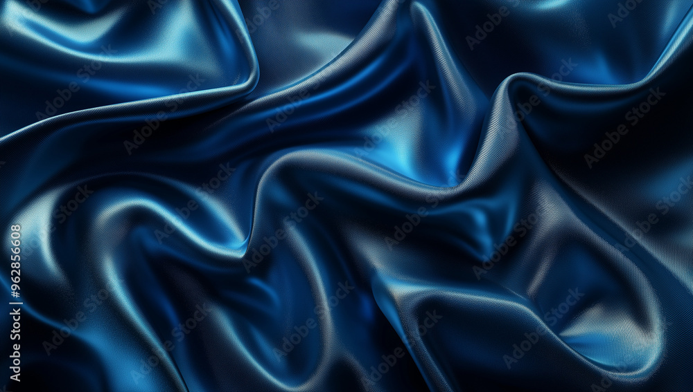 Obraz premium Luxurious Blue Silk with Grey Light Reflections, 3D Rendered Fabric