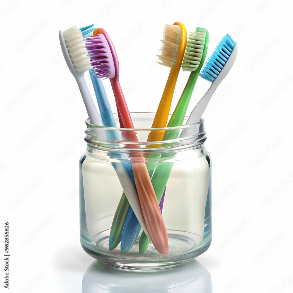 jar with tooth brushes on white background jar with tooth brushes on white background