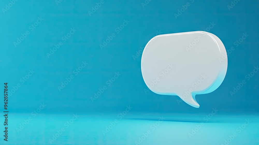Sleek 3D white speech bubble with a bright blue background, perfect for conveying messages, online discussions, or communication themes. Sleek 3D white speech bubble with a bright blue background, perfect for conveying messages, online discussions, or communication themes.