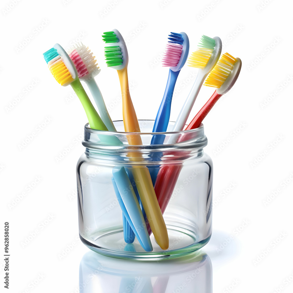 jar with tooth brushes on white background jar with tooth brushes on white background