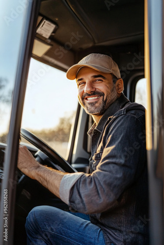 Wallpaper Mural A smiling truck driver sits in the cab of his truck, looking at the camera. Torontodigital.ca