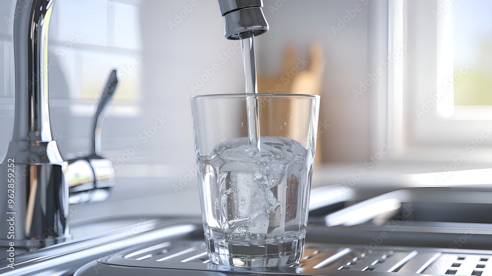 Filling a Glass with Drinking Water from a Kitchen Tap Filling a Glass with Drinking Water from a Kitchen Tap