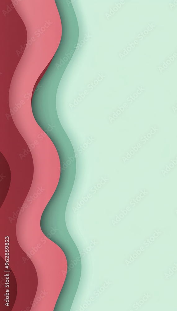 Naklejka premium Abstract wavy lines in mint green and red with simple background