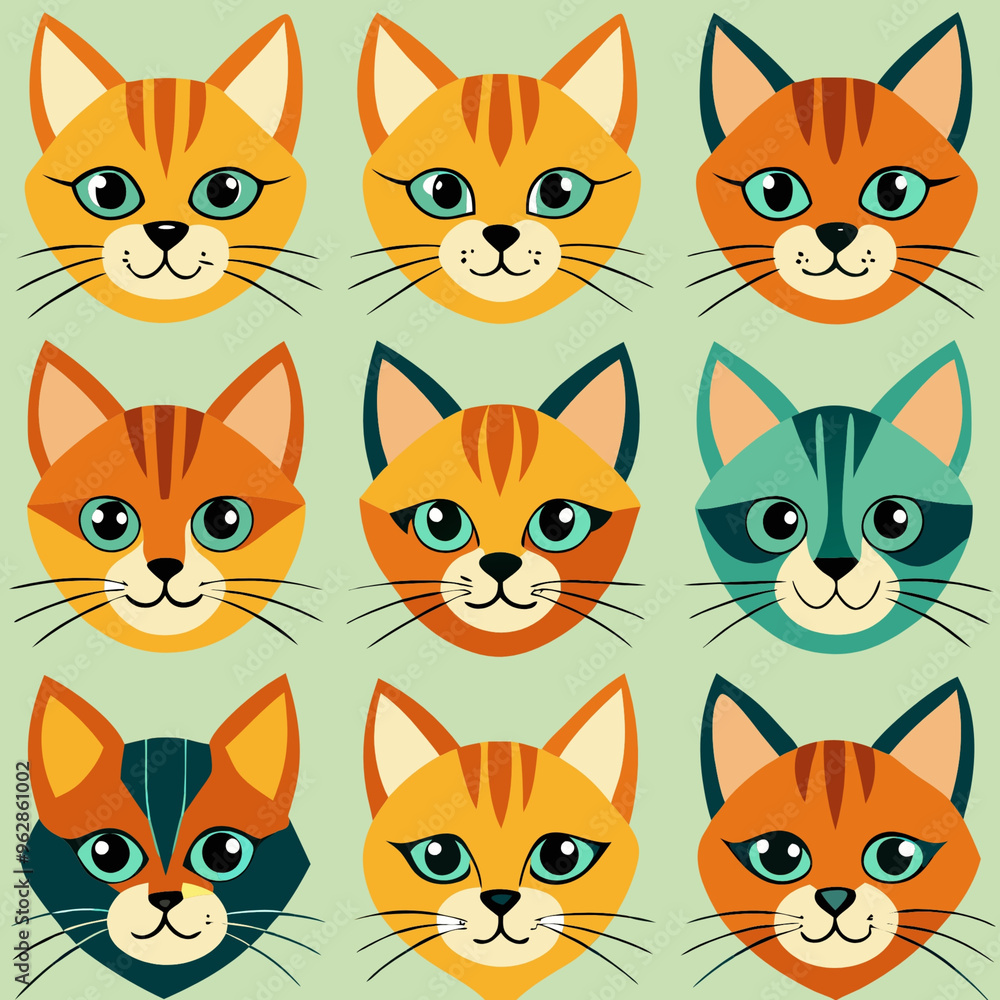Cat face icon set. Different breeds and patterns, emotions, colors. Cute kitten, kitty. Cartoon kawaii funny baby character. Kids collection. Sticker print. Flat design. White background. Vector Cat face icon set. Different breeds and patterns, emotions, colors. Cute kitten, kitty. Cartoon kawaii funny baby character. Kids collection. Sticker print. Flat design. White background. Vector