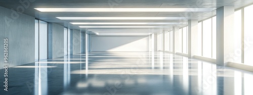 Abstract modern architectural backdrop featuring an empty open interior space in 3D rendering