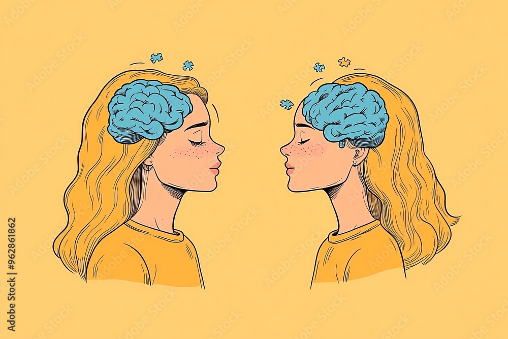 Intellectual Connection Neuronal circuits Neuroanatomy Two figures face each other heads filled ...