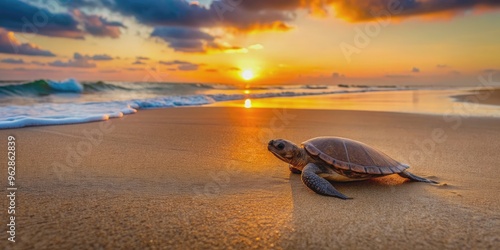 Turtle walking on sandy beach during sunset, turtle, beach, sand, ocean, sunset, wildlife, nature, peaceful, coastal, vacation