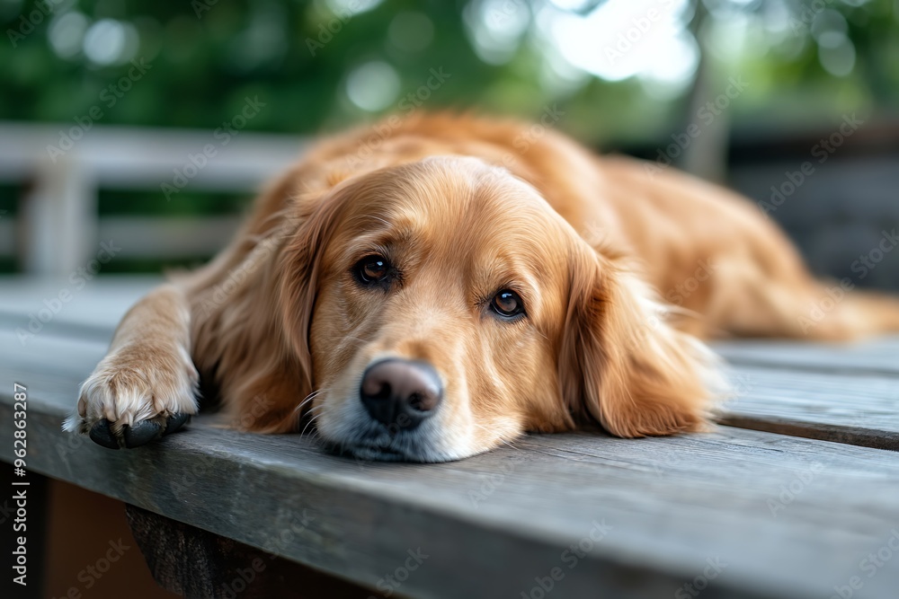 Obraz premium Golden retriever dog resting head looking sad