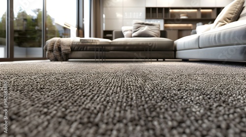 Close Up of a Soft Gray Carpet in a Modern Living Room