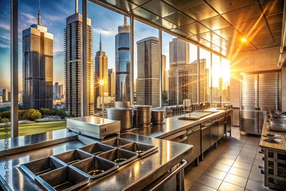 Urban Dawn Awakening Cityscape's vertical towers rise behind bustling ... - Gourmet Outdoor Kitchen Rentals In Urban High Rises