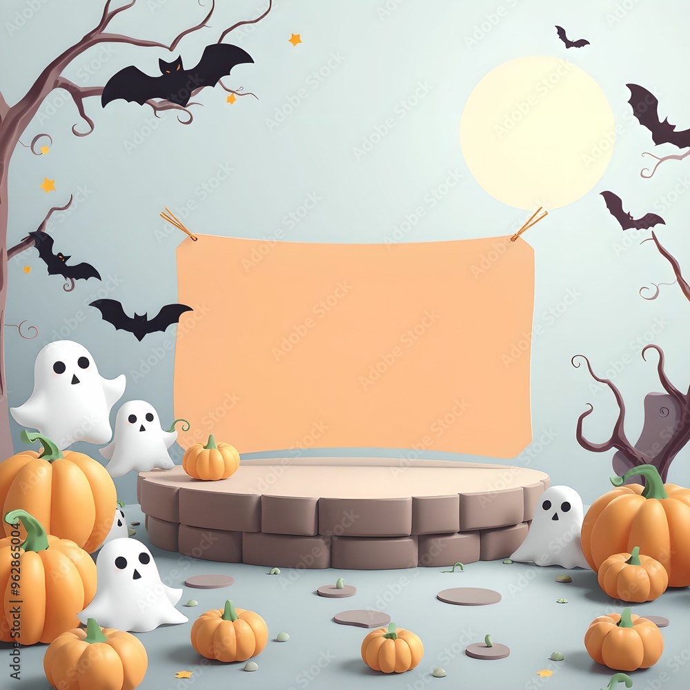 Fototapeta premium Whimsical Halloween Decor with Blank Canvas for Text