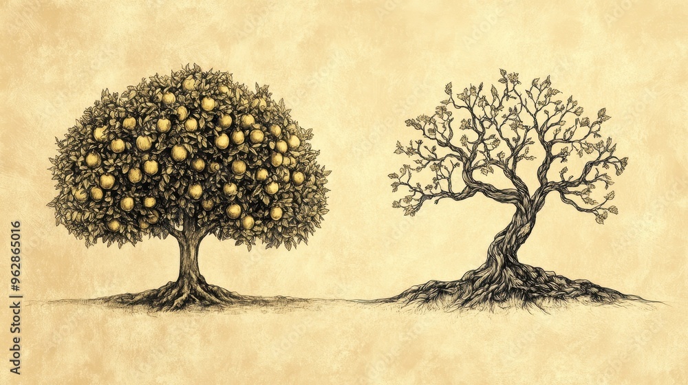 Thriving Righteousness: A Flourishing Tree with Golden Fruit Beside a ...