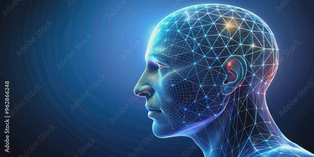 Obraz premium Intelligence head in three dimensions, smart, brain, artificial intelligence, machine learning, technology, innovation