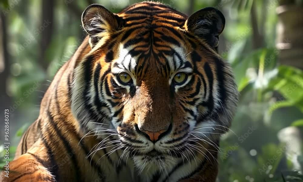 Striped tiger in dense jungle, Video Striped tiger in dense jungle, Video