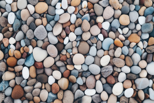 Processed collage of beach shore pebbles surface texture. Background for banner, backdrop