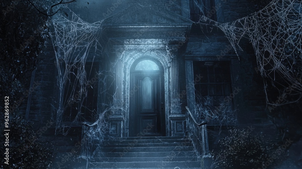 Fototapeta premium Haunting Shadows of a Decaying Gothic Mansion in the Mist