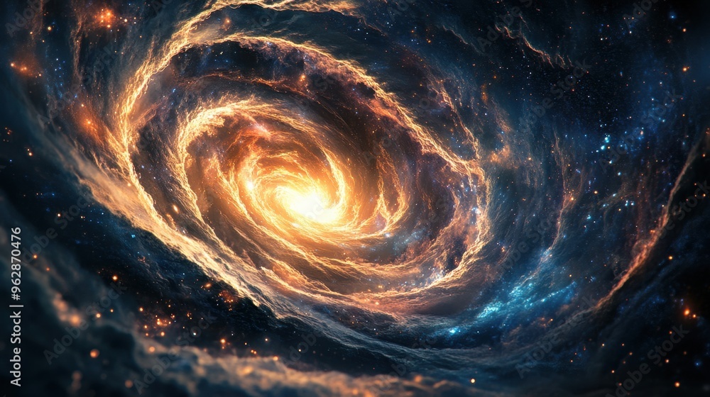 A vibrant spiral galaxy vortex, teeming with stars and nebulae, showcasing A vibrant spiral galaxy vortex, teeming with stars and nebulae, showcasing