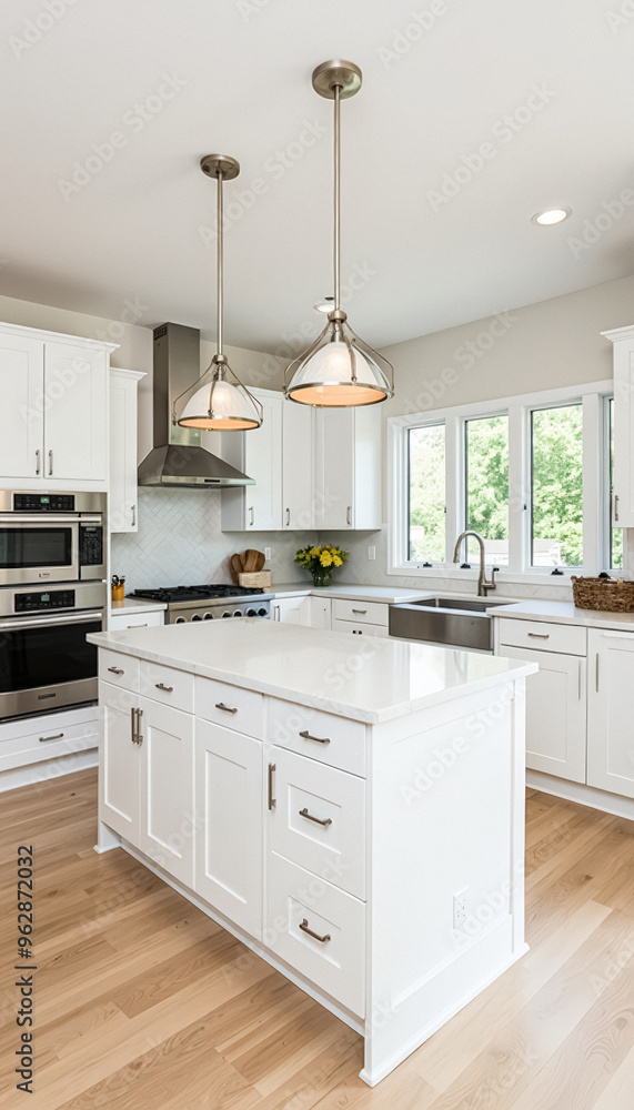 Modern Kitchen Island with White Cabinets and Quartz Countertop Modern Kitchen Island with White Cabinets and Quartz Countertop