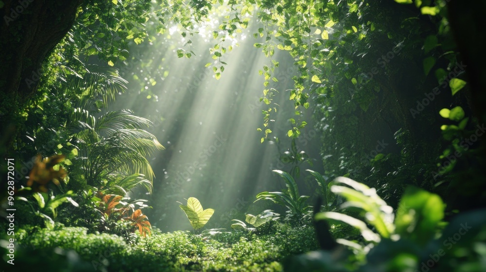 Fototapeta premium Sunlight Filtering Through the Jungle Canopy