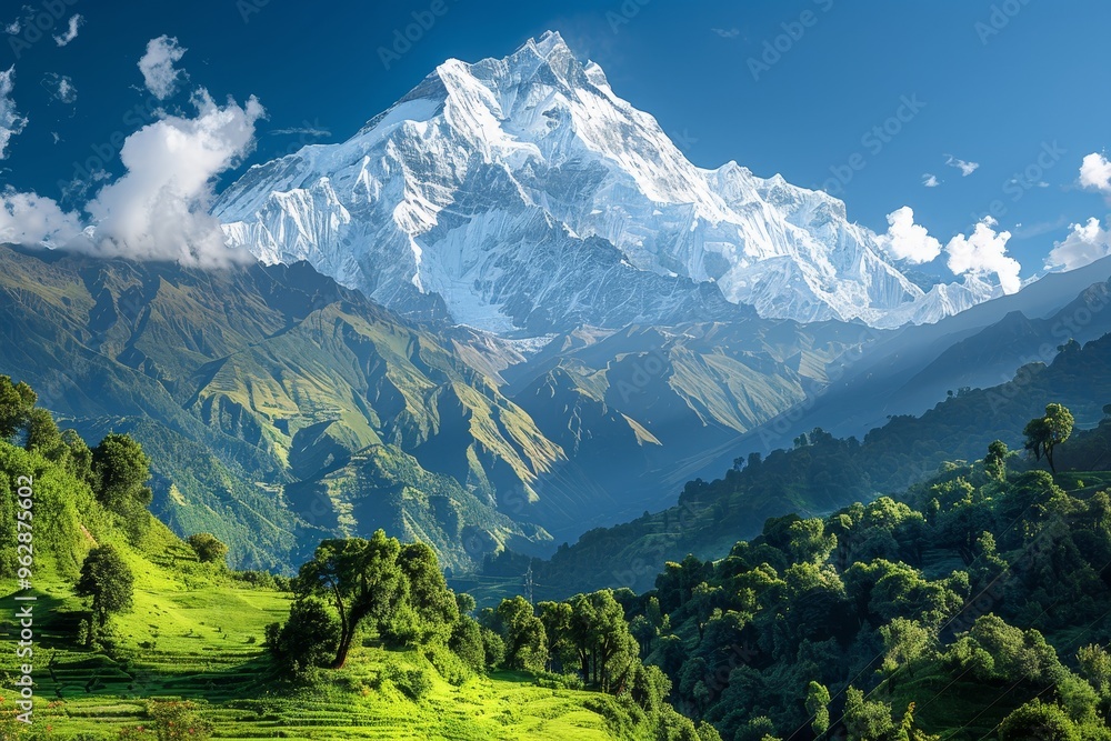Fototapeta premium The Beauty of Snow-Capped Mountains and Fertile Valleys