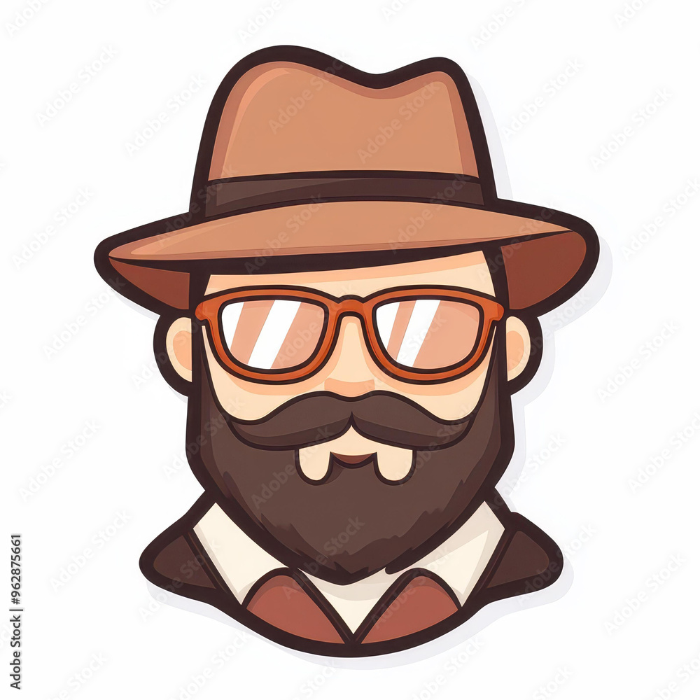 A stylish logo featuring a dapper man with brown glasses, a mustache, a beard, and a cool hat that exudes charisma. A stylish logo featuring a dapper man with brown glasses, a mustache, a beard, and a cool hat that exudes charisma.