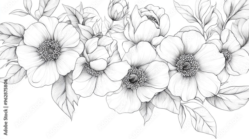 Spring Flower Line Drawings Black and White Floral Bouquets Flower Coloring Page Elegant Floral Line Art Hand Drawn Botanical Illustrations Ideal for Coloring and Invitations Spring Flower Line Drawings Black and White Floral Bouquets Flower Coloring Page Elegant Floral Line Art Hand Drawn Botanical Illustrations Ideal for Coloring and Invitations