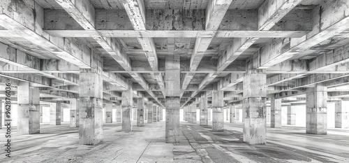 Wallpaper Mural A view of the underside of a concrete building. The image is in black and white, and the building is unfinished. Torontodigital.ca