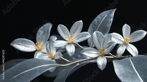 Silver Flowers Blooming in Darkness