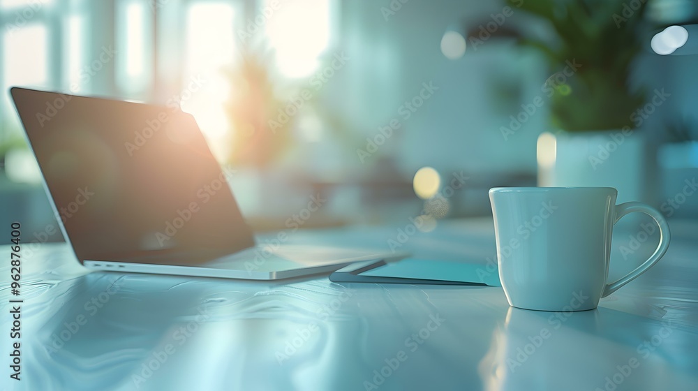 Minimalist Workspace Laptop Coffee Mug and Office Supplies Minimalist Workspace Laptop Coffee Mug and Office Supplies