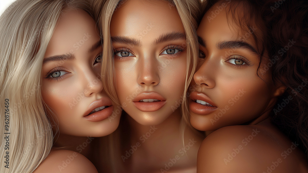 close-up of Diverse Beauty women with different skin tones close-up of Diverse Beauty women with different skin tones