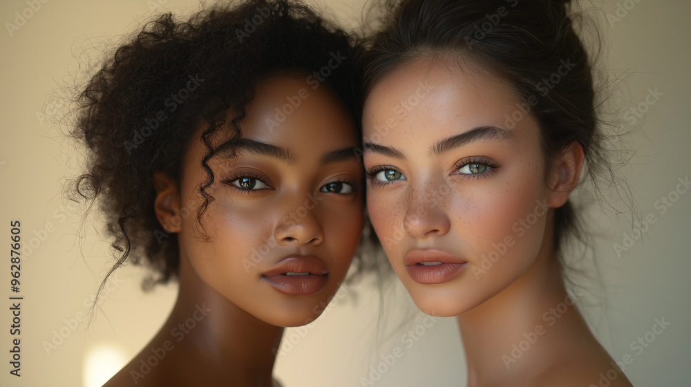 close-up of Diverse Beauty women with different skin tones close-up of Diverse Beauty women with different skin tones