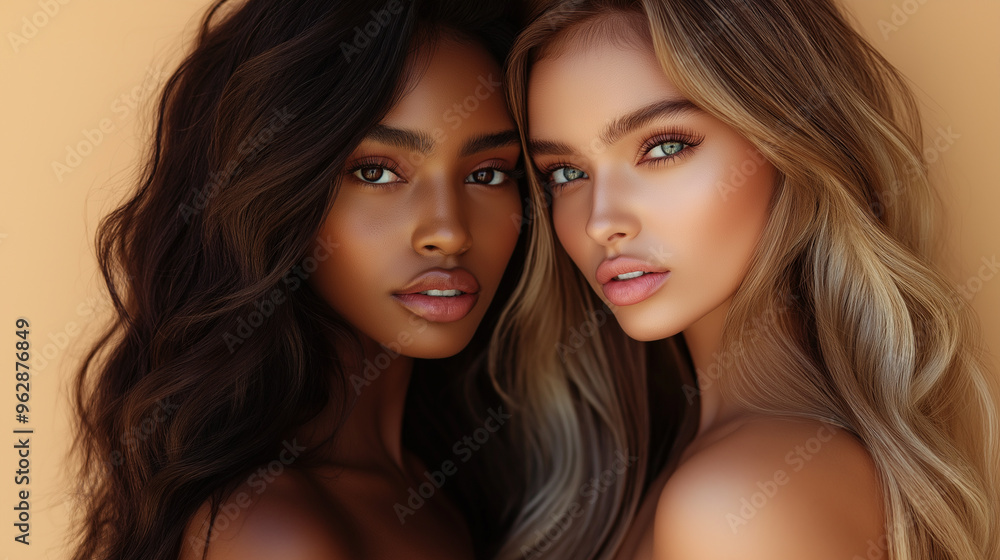 close-up of Diverse Beauty women with different skin tones close-up of Diverse Beauty women with different skin tones