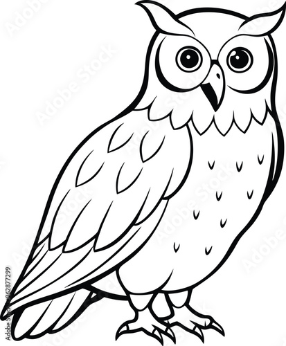 Owl line art vector illustration black and white owl doodle