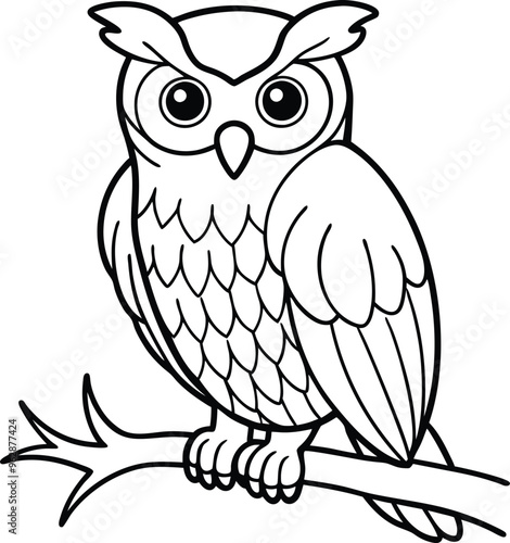 Owl line art vector illustration owl wings for vintage design