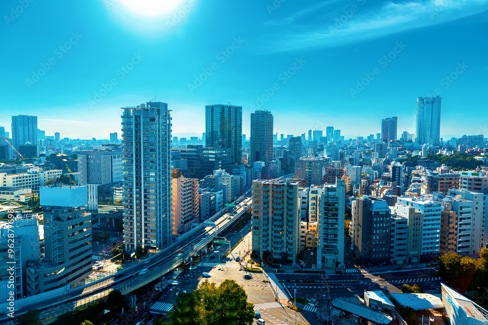 Fototapeta premium Skyscrapers in Minato, Tokyo Japan near sunset