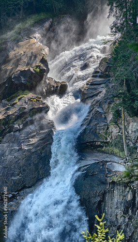  middle cascade of the Krimml waterfalls at the national park High Tauern in the region pinzgau of Salzburg, Austria