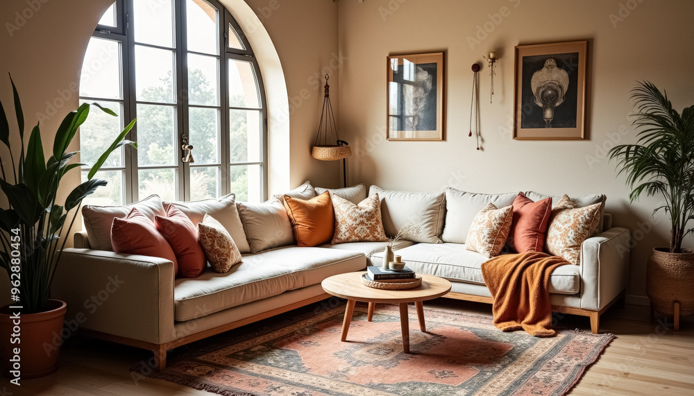 Fototapeta premium Modern Living Room with Cozy Sofa and Natural Light