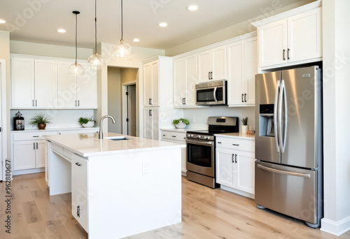 Modern Kitchen with White Cabinets and Stainless Steel Appliances